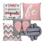 Kit 4 Capas de Almofadas Decorativa Fé Tudo Posso 45x45 e 1 Almofada Nózinho Escandinavo - Decorações Yasmim