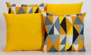 Kit 4 Capas de Almofadas Decorativas para Sofá Estampa Amarelo com Geométrico Colorido