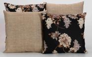 Kit 4 Capas de Almofadas Decorativas para Sofá Estampa Preta com Flores Palha