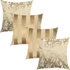 Kit 4 Capas de Almofadas Floral e Listrado Dourado 45cmx45cm