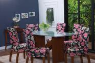 Kit 4 Capas de Cadeira de Jantar Estofada Malha Gel que Estica com Elástico Estampa 8 Floral Preto e Rosa - Momoli Enxovais