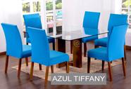 Kit 4 Capas Para Cadeira de Jantar Malha Com Elástico Cor Azul Tiffany