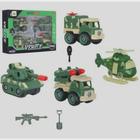 Kit 4 Carrinhos Militar Helicóptero Tanque Monta Desmonta.