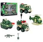 Kit 4 Carrinhos Militar Helicóptero Tanque Monta Desmonta.