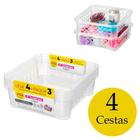 Kit 4 Cestinhas organizadora transparente infantil empilhável quarto gaveta guarda roupa Sanremo