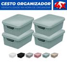 Kit 4 Cestos Caixas Organizador Tampa Armário Gaveta 19x13