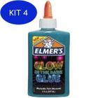 Kit 4 Cola Elmer'S Para Slime Azul Glitter Brilha No Escuro