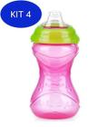 Kit 4 Copo Infantil Com Bico de Silicone Nuby Rosa 300ml