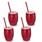 Kit 4 Copos Fruta Maca com Canudo 650 Ml Vermelho Injetemp