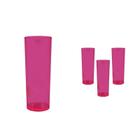 Kit 4 Copos Long Drink Cristal Rosa Neon 330Ml Plástico