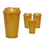 Kit 4 Copos Mug Dourado 320Ml Plástico Premium