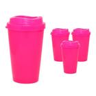 Kit 4 Copos Mug Rosa Neon 320Ml Plástico Premium