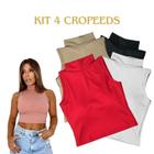 kit 4 Cropped Feminina Gola Alta Malha Canelada Croped