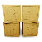 Kit 4 Cubos Baby Box Madeira Mdf Cru C/ Letra Decoração Baby