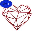 Kit 4 Decoração De Parede Coração Geométrico Vermelho Bugingaria