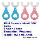 Kit 4 Escovas Dentes Infantil 360 Forma U Criança 2-12 Anos
