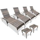 Kit 4 Espreguiçadeiras Reclináveis Julia + 2 Mesas para Piscina