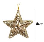 Kit 4 Estrelas Vazada Com Glitter Pendente Enfeite Para Árvore De Natal