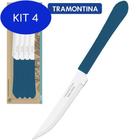 Kit 4 Faca De Churrasco De Inox 4''Cabo Azul Claro Com 12