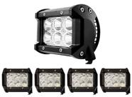 Kit 4 Farol Farolete De Milha Luz Quadrado 18w 12v 24v Combo 6 Leds Trator Carro Caminhão Moto Universal A Prova d'água