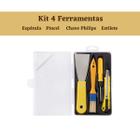 Kit 4 Ferramentas Com Estojo Para Conserto Manutenção Manual Espátula Pincel Chave Philips Estilete