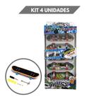 Kit 4 Fingerboards Skate Dedo Profissional Madeira Rolamento