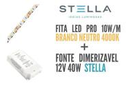 Kit 4 Fitas 10w/m 4000k +4 Fontes Dimerizavel 12v 40w Stella