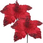 Kit 4 Flores Artificiais Gliter Enfeite Vermelho Natal 30cm