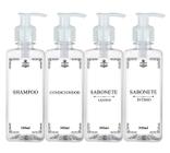 Kit 4 Frasco Pet Cristal 500ml Decoração Minimalista Banheiro Shampoo Condicionador Sabonete Liquido Intimo Facial Hidratante Pote