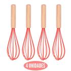 Kit 4 Fue de Silicone Vermelho Cabo Bambu Resistente Bolos - UNIVENDAS