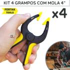 Kit 4 Grampos Com Mola Multiuso Fertak 4" Sargento Grampo Reforçado Para Marceneiro, Serralheiro ou Oficina Mecânica.