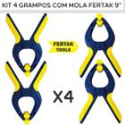 Kit 4 Grampos Com Mola Multiuso Fertak 9" Sargento Grampo Reforçado Para Marceneiro, Serralheiro ou Oficina Mecânica.