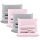 Kit 4 Jogos Cama Casal Percal 400 Fios - Rosa + Cinza - Casa Scarpa