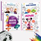 Kit 4 Livros Para Pintar Colorir Desenhar Disney Frozen BabyShark Divertidamente e Minnie Mouse Diversão 36 Desenhos