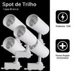 Kit 4 Luminária Branco Trilho Spot Led 15W 3500K Branco Quente