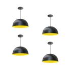 Kit 4 Luminária Pendente Meia Lua 24cm Interior Amarelo Com Fiação 110/220v - Luminárias Navarro