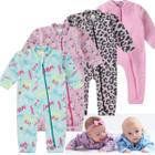 KIt 4 Macacão Soft Bebê Longo Protetor de Ziper Punhos Roupa Infantil Inverno Menino Menina Tamanhos P M G 1 2 3