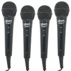 Kit 4 Microfones Dinâmico c/ Fio P10 P2 Cabo 2,8 Metros Karaokê e Caixa de Som Knup KP-M0011 Preto