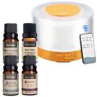 Kit 4 Óleos Essenciais Puros Aromaterapia Via Aroma + Difusor Aromático - MADEIRA