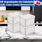 Kit 4 Organizador de Geladeira 3,8 Litros Cesto Com Tampa Multiuso Alimentos Verduras e Vegetais