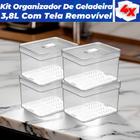 Kit 4 Organizador de Geladeira 3,8 Litros Cesto Com Tela Multiuso Alimentos Verduras e Vegetais