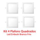 Kit 4 Painel Plafons Embutir Led Quadrado 18w Branco Frio