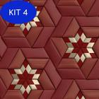 Kit 4 Papel De Parede 3D Vermelho E Dourado Geometrico