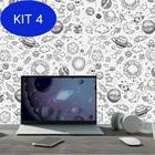 Kit 4 Papel De Parede Adesivo Espaço Sideral Branco Gamer