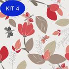 Kit 4 Papel De Parede Floral Grande Vermelho Sala Com