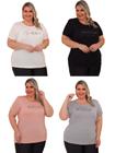 Kit 4 Peças - Camiseta Feminina Plus Size Estampa Sortida Básica Dia a Dia Toque Macio