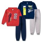 Kit 4 Peças Conjunto de Moletom Juvenil Masculino Roupa Inverno Menino - 2 Jaquetas e 2 Calças