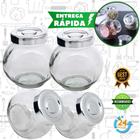 Kit 4 Peças De Vidro 180ml Porta Condimentos e mantimentos para tempero, açucar, cafe, com tampa Prateada hermetica perfeito para o armazenamento