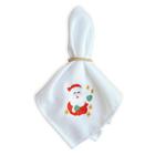 Kit 4 Peças Guardanapo de Tecido Branco Bordado Natal com Bainha para Mesa Posta Papai Noel, Sinos, Renas