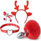 Kit 4 Peças Plug Anal com Pompom Tiara de Orelhas Grampos e Gargantilha